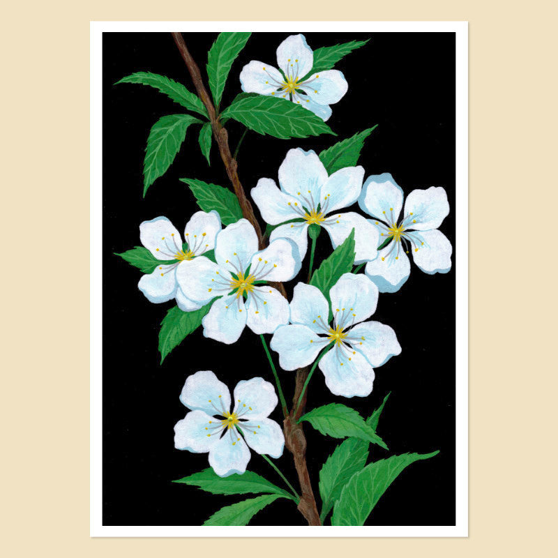 Blossoms - A5 Black Botanical Print