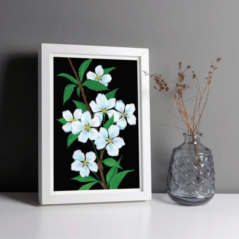 Blossoms - A5 Black Botanical Print