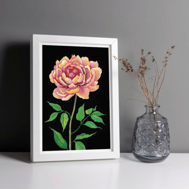 Peony - A5 Black Botanical Print