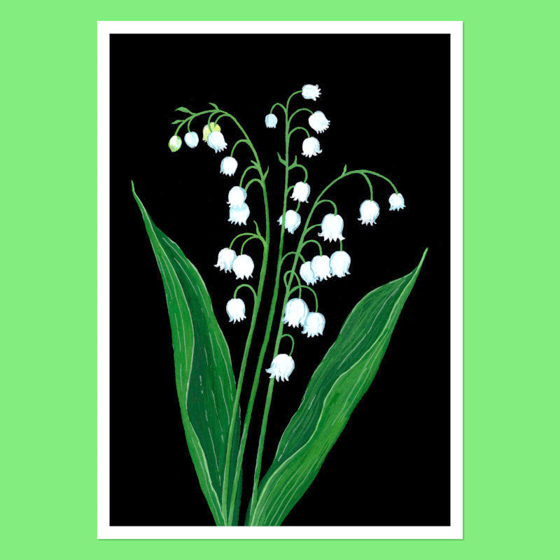 Snowdrops - A5 Black Botanical Print